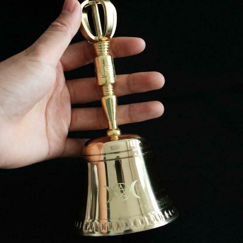 Brass Hand Bell Altar Star Triple Moon Ritual Brass Bells Wiccan Prop Ceremony