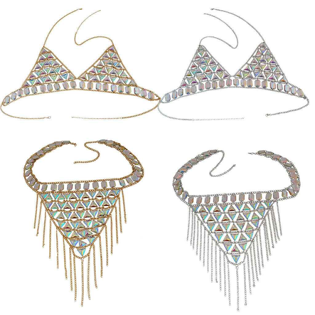 Sexy Bra Bikini Women Halter Sequin Tassel Summer Beach Chest Chain Golden