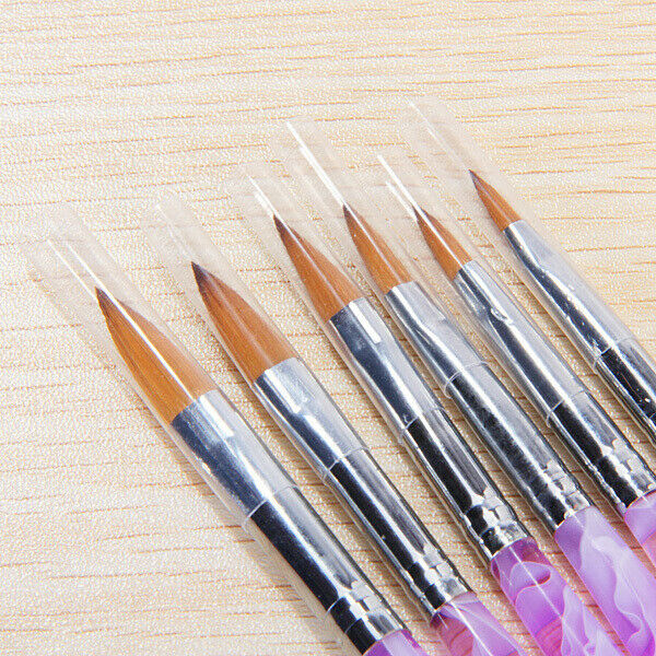 6x 6 Size Marble Sable Violet Uv Gel Nail Art Brush NO.2,4,6,8,10,12 Pen Set