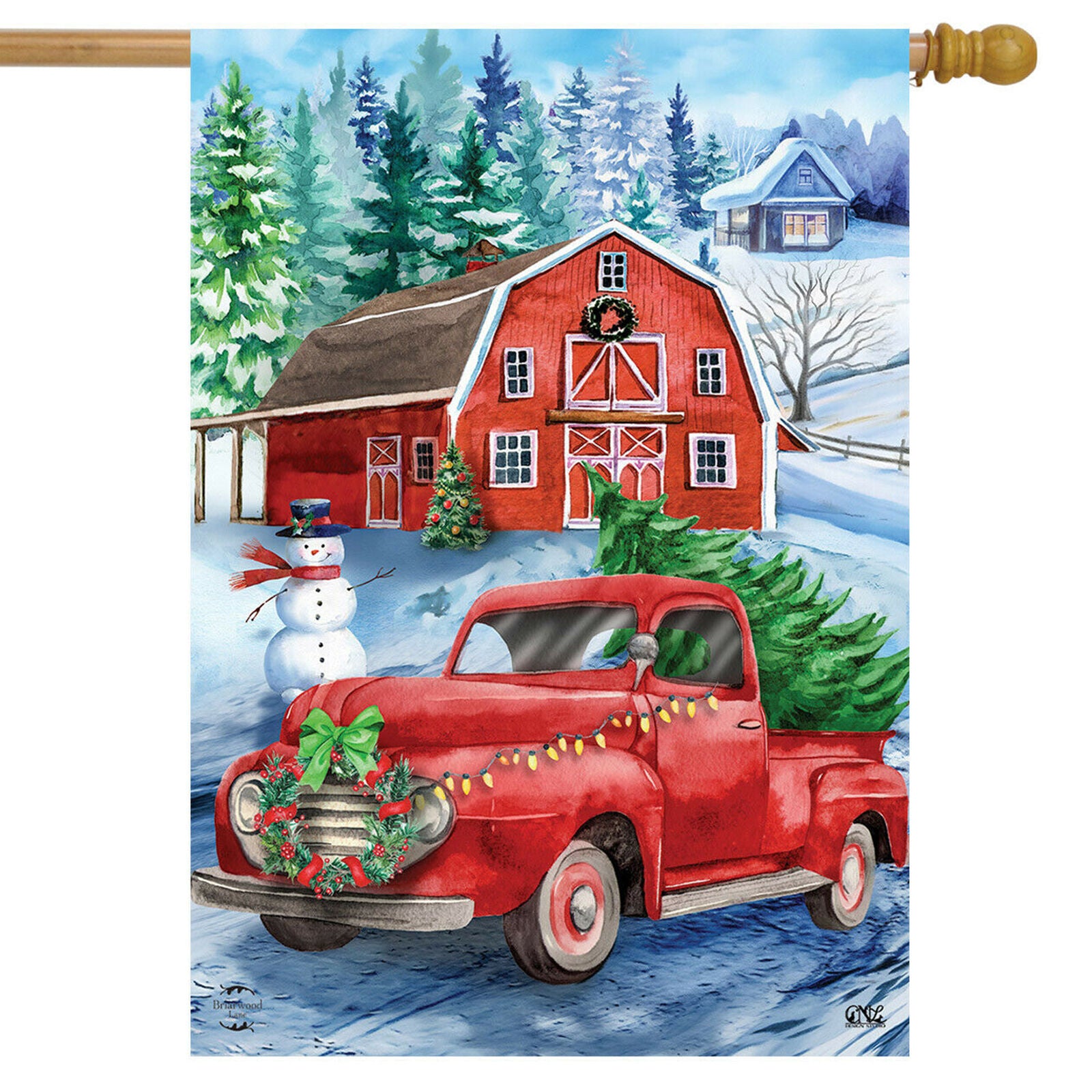Picking Up The Tree Christmas House Flag Pickup Barn28" x 40" Briarwood Lane Hot