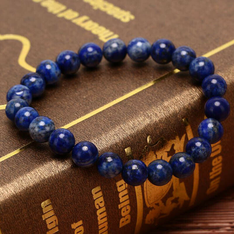 Natural 8mm Lapis Lazuli Beads Bracelets Unisex Elastic Bangle Jewelry Gif.l8