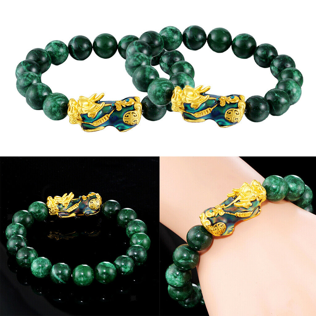 2x Feng Shui Obsidian Carved Pixiu Bracelet Attract Wealth Jewelry Elastic