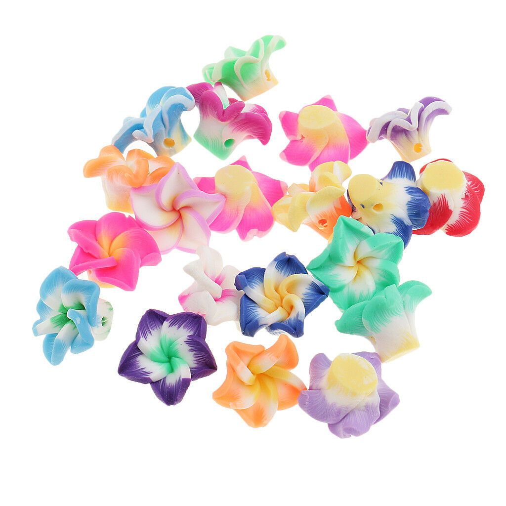 20x Multicolor Flower Shape Polymer Clay Beads for for DIY Necklace Bracelet