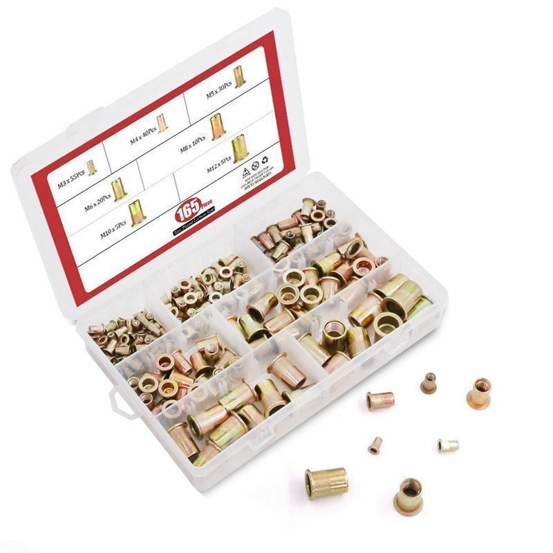 165pcs Mixed Zinc Plated Carbon Steel Rivet Nut Threaded Insert Nut set M3