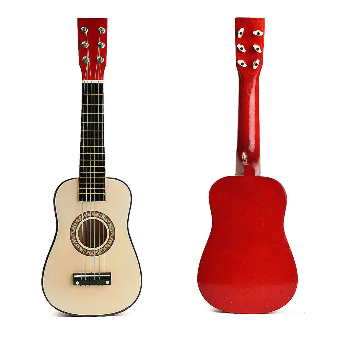 23" Wooden Beginners Practice W/ 6 String Red Acoustic Guitar Children Toys Gift