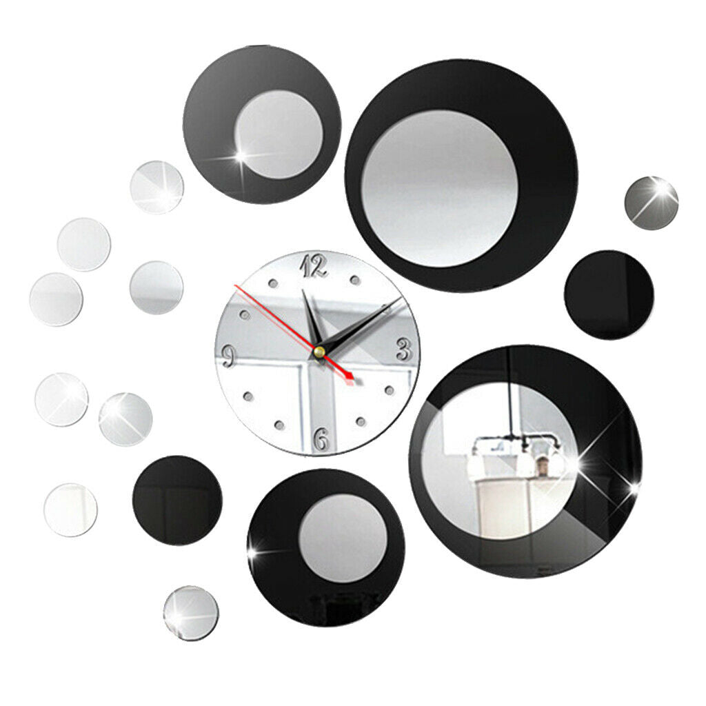 DIY Quartz Wall Clock Acrylic Mirror Clocks Living Room Decor Black