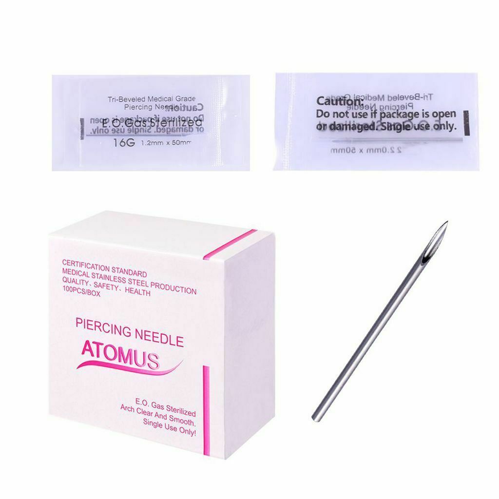 200 Pieces Body Piercing Needles Gauge 16G Sterile Disposable for Lip Navel