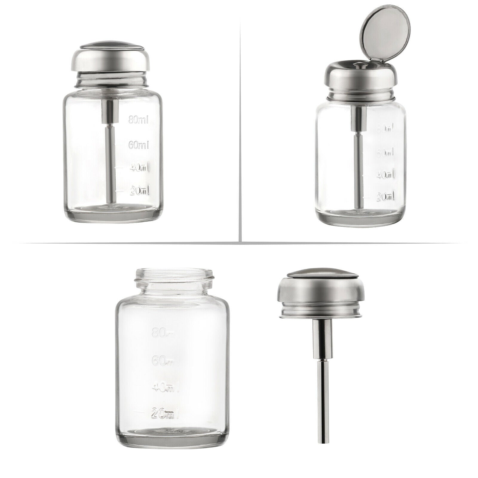 2pcs 80ML Liquid Dispenser Push Down, Liquid Bottle, Empty Pump Bottles Glass