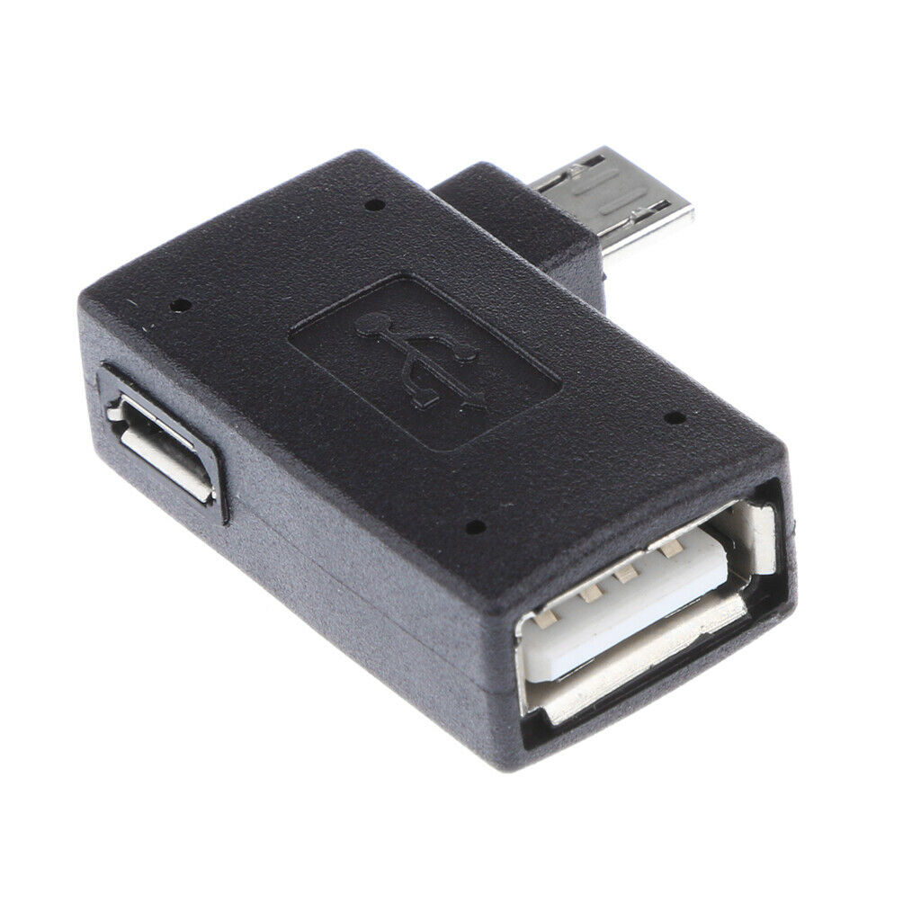 90 degree Left Angle Micro USB 2.0 OTG Host Adapter w/ USB Power for