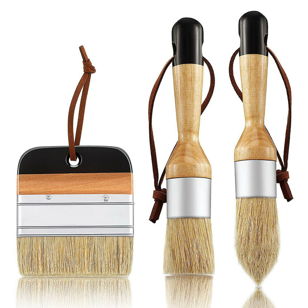 3PCS Chalk and Wax Paint Brushes Bristle Stencil Wood Furniture Home Decor Tool
