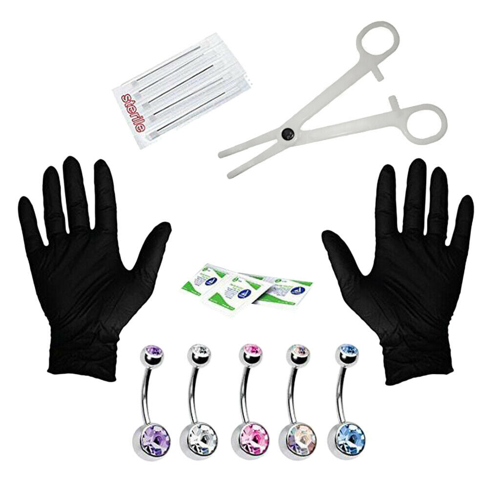 15 pcs piercing kit jewelry 14g needles stainless steel navel piercing set
