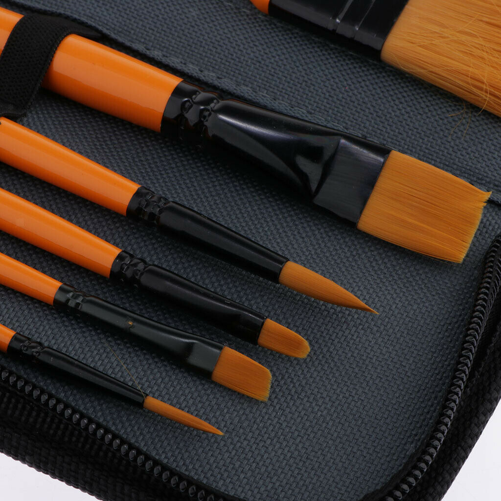 10 Pcs Painting Brush Wood Handle Nylon Hair Brushes Oil Painting Kits