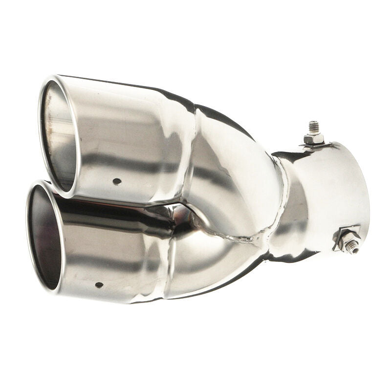 76mm 3" Universal Car Stainless Twin Double Chrome Exhaust Pipe Muffler Tail Tip