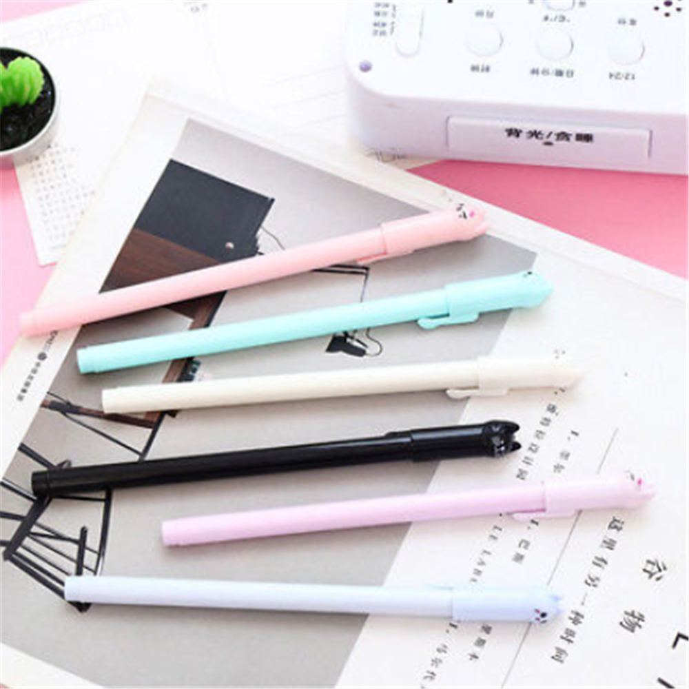 6PCS 0.5mm Cat Gel Pen Black Ink Pen Lovely Stationery School Office Supplies