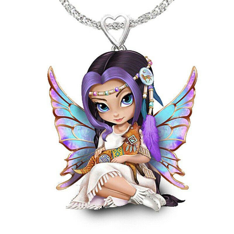 Fashion Angel Princess Crystal Peach Heart Charm Pendant Necklace Jewely Gi Rf