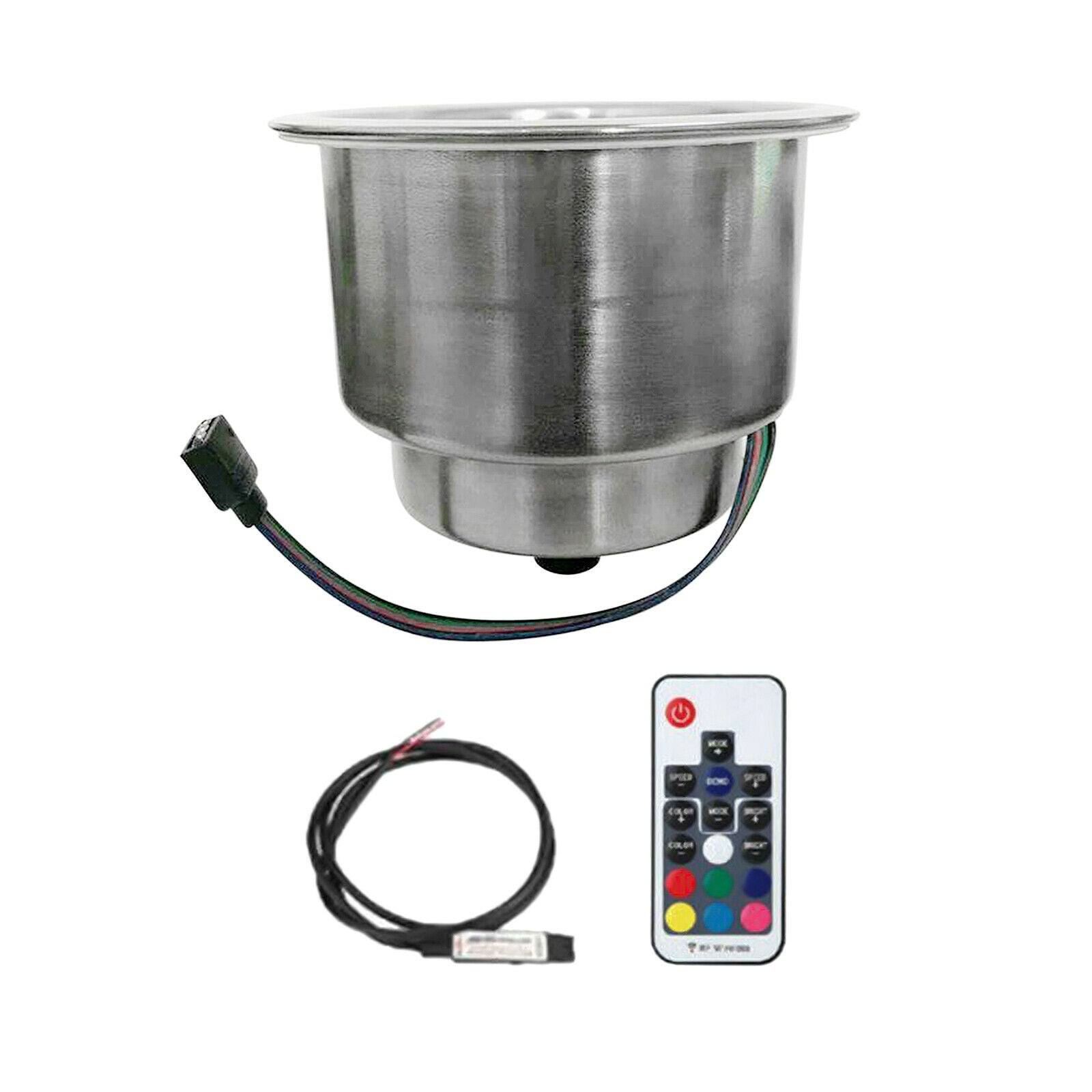 RGB LED Light Stainless Steel Drink Cup Holder Remote for Marine Boat Car