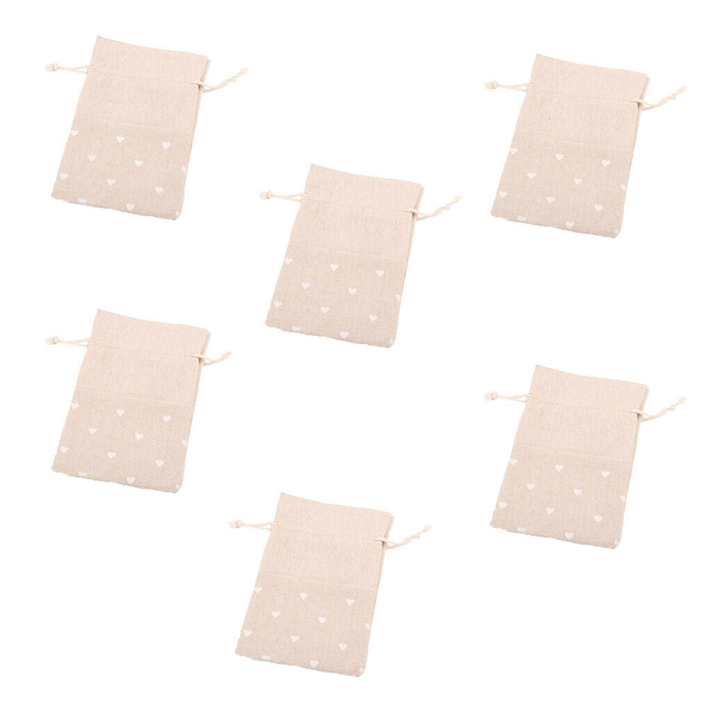 6 Pack Cotton Linen Jewelry Pouch Drawstring