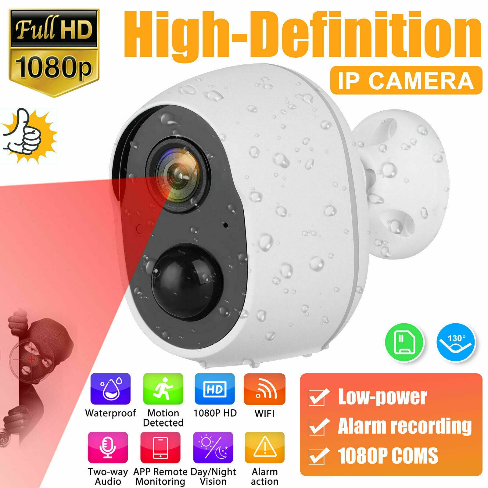 1080P HD PIR Motion Wireless IP Camera WiFi Security Night Vision IP66 Outdoor