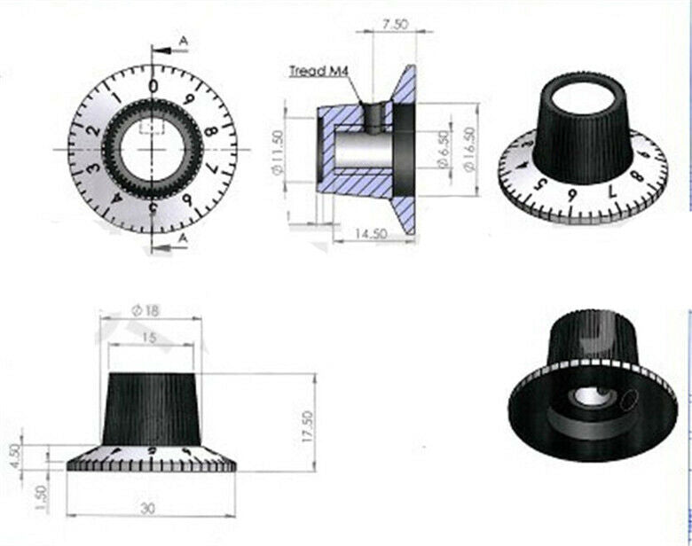 5pcs Potentiometer knob C2 6MM/30X17 knob cap with digital dial metal surface