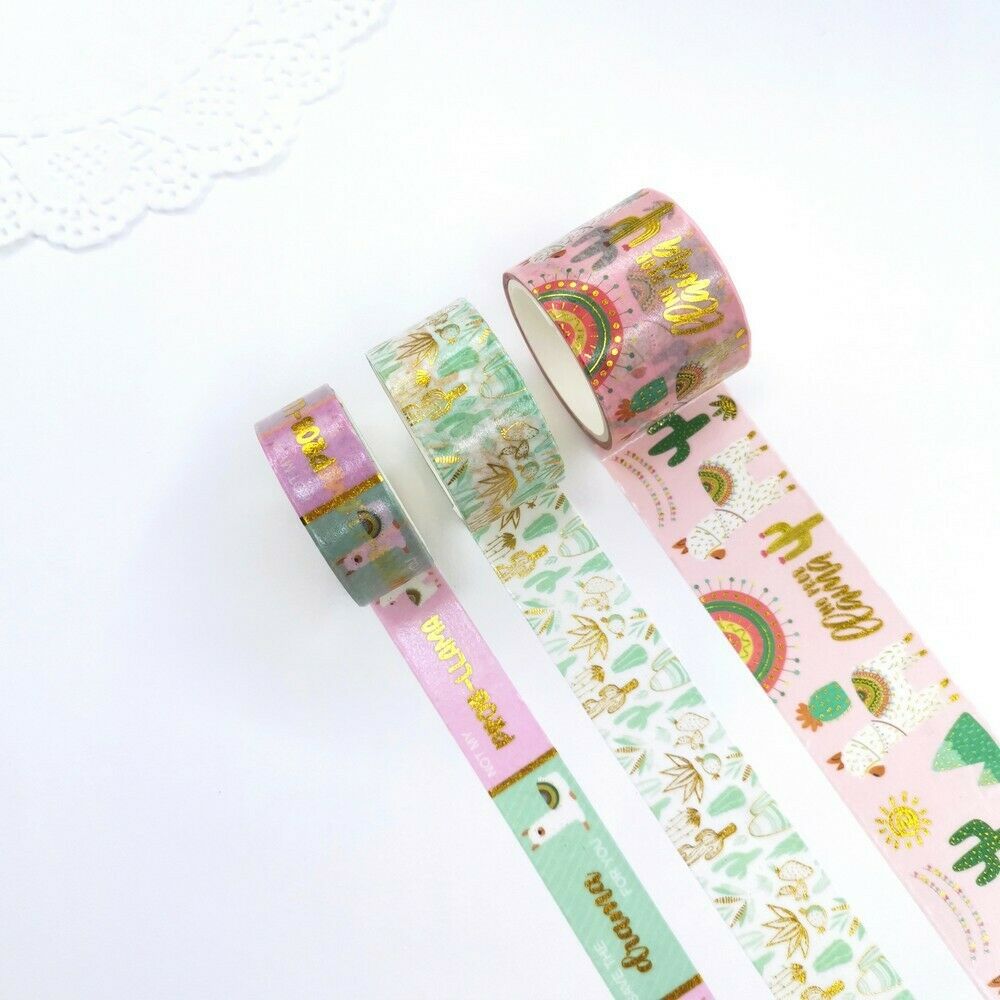 6pcs Washi Paper Tape Set Cartoon Alpaca Cactus Bronzing DIY Hand Account Decor