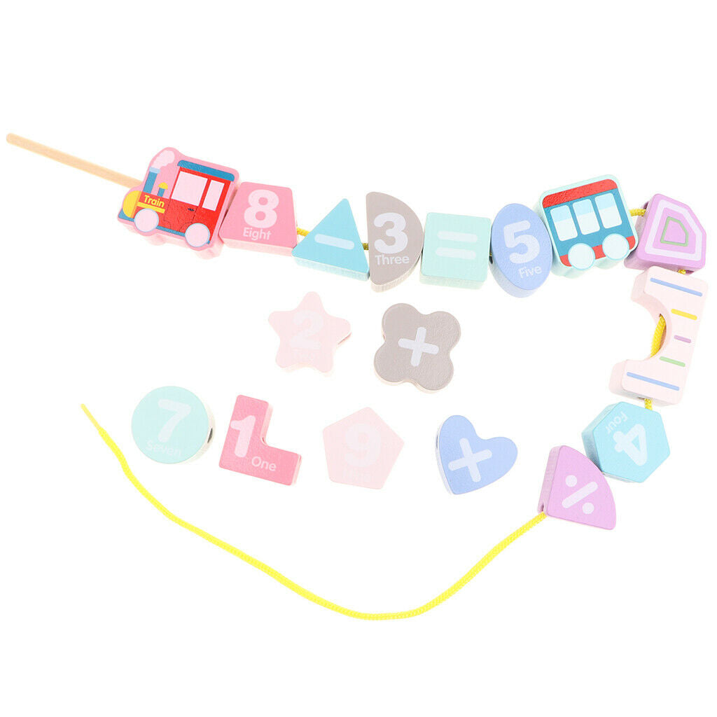 Toys Lacing Vehicle & Arithmetic Beads Set Wooden Blocks 17 pieces String &