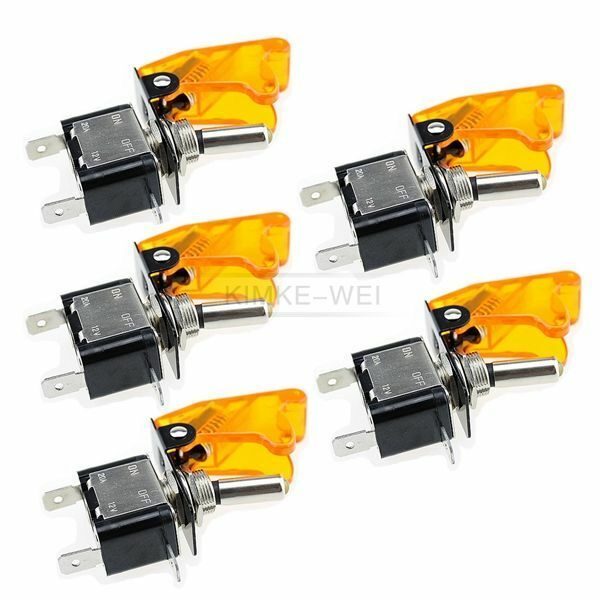 5x Yellow LED Illuminated Toggle Rocker Switch With Cover For Car Boat 12V 20A