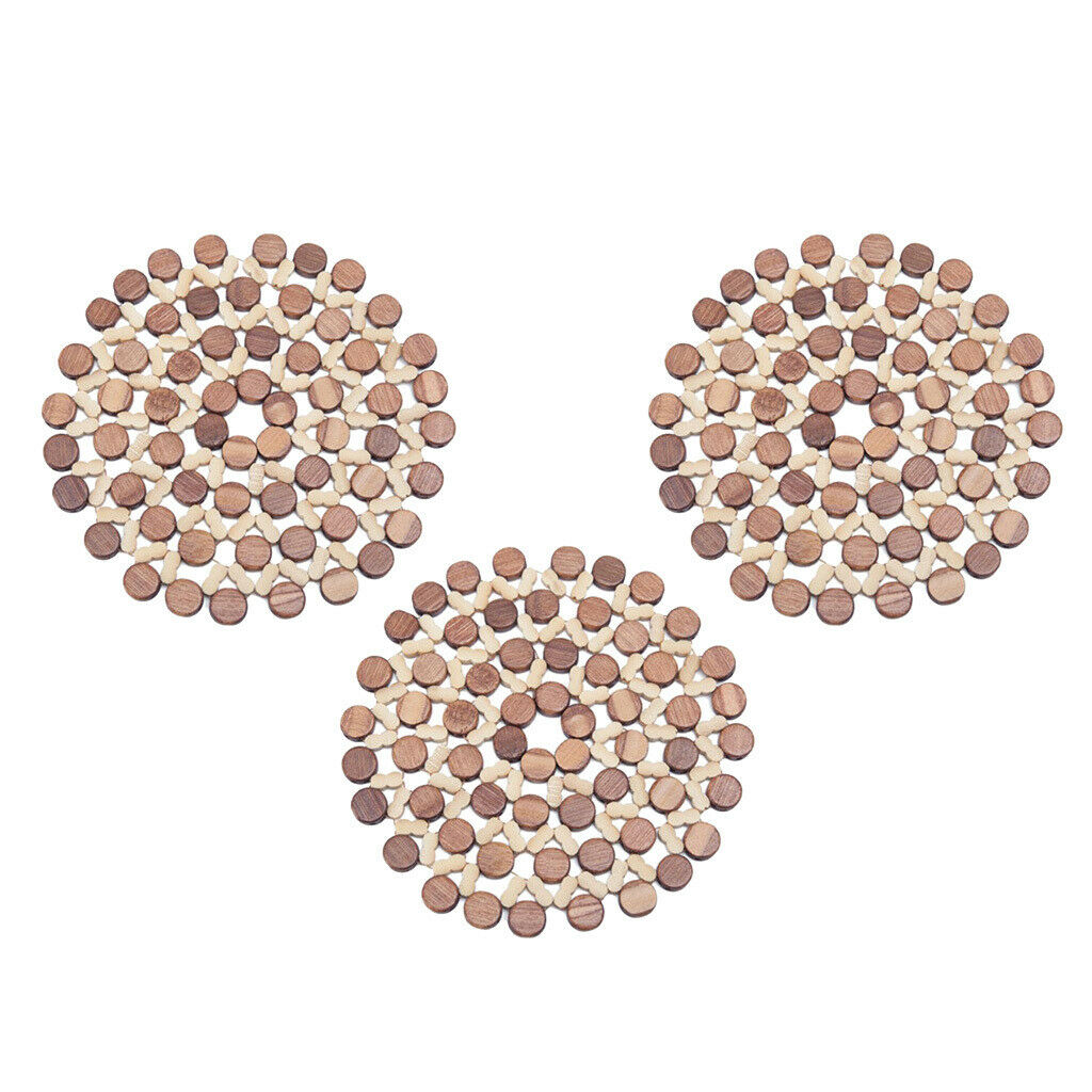 3xHollow Bamboo Trivets Wood Trivets for Table Hotpads for Kitchen Dia 22cm