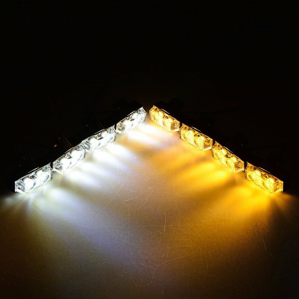 8X Amber/White Strobe Light Bar Warning Hazard Emergency Beacon Car Front Grille
