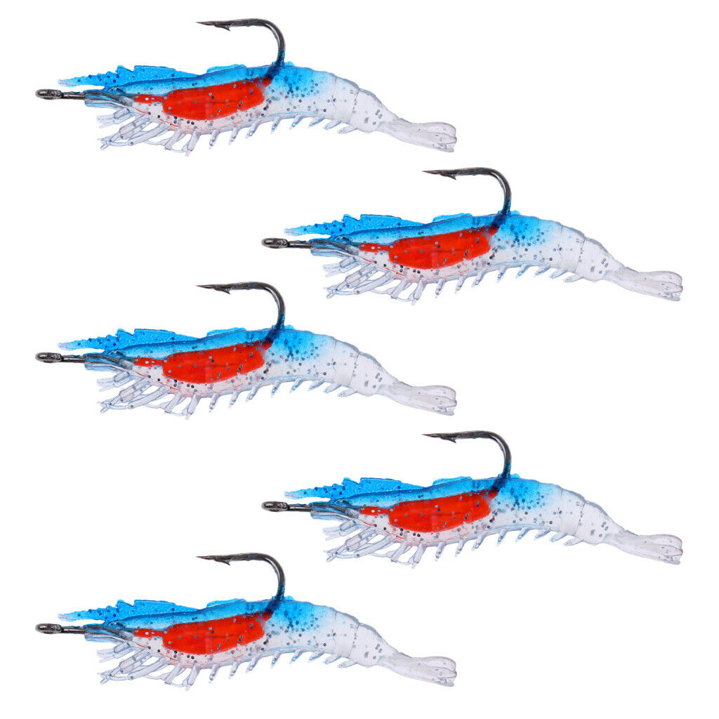 5Pcs Creative Shrimp Style Soft Prawn Lures Simulation Hook Baits Blue