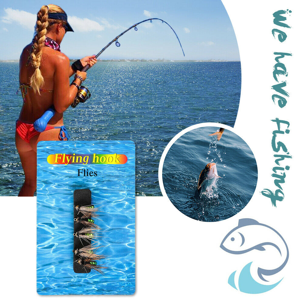 5x LEO Flies Fly Fishing Lure Jig Hook False Bait w/Crank Fishhook (Green)  @