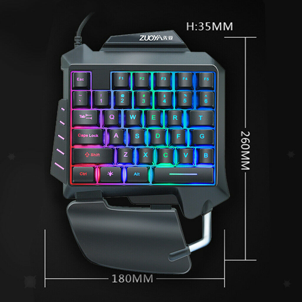 One-Hand Small Gaming Keyboard with Palm Rest 35 Keys RGB Colorful Backlight