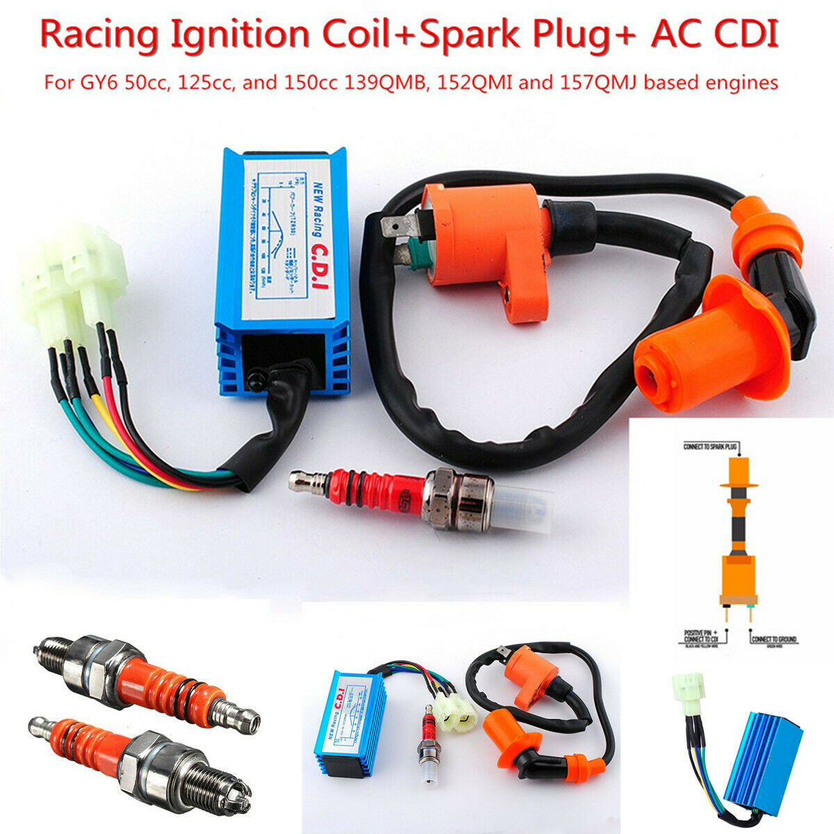 High Performance Racing Ignition Coil+Spark Plug+AC CDI For GY6 50cc 125cc 150cc