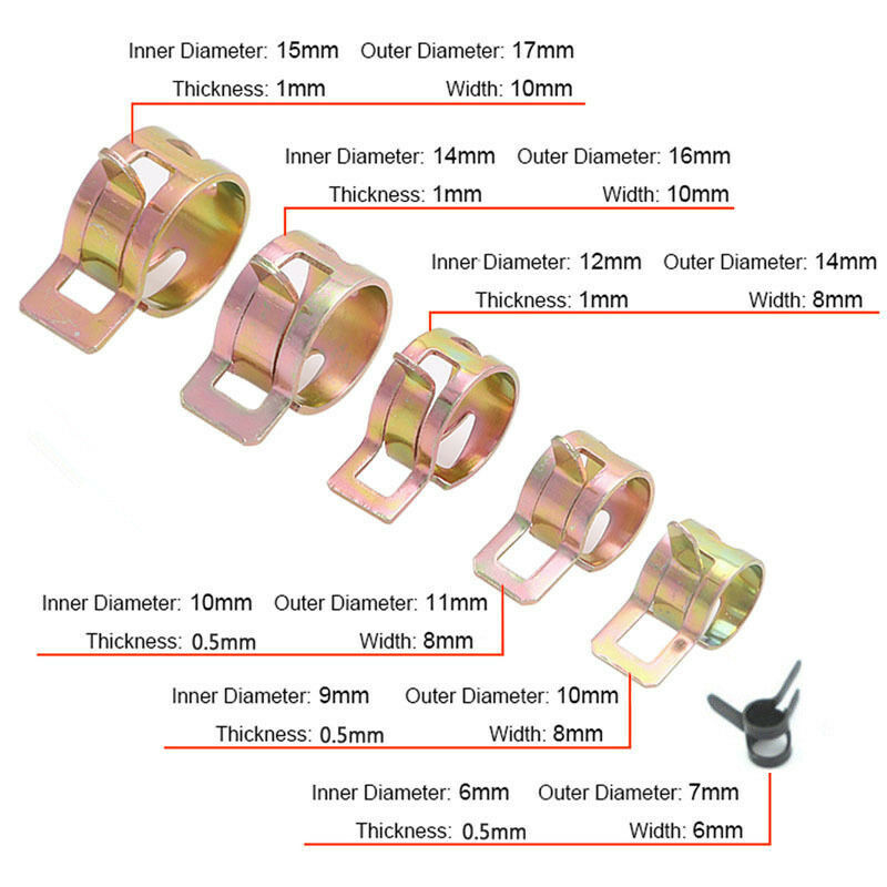 60Pcs Pipe Hose Clamping Spring Clip Fuel Line Water Pipe Clamp Air Tube 6 Sizes
