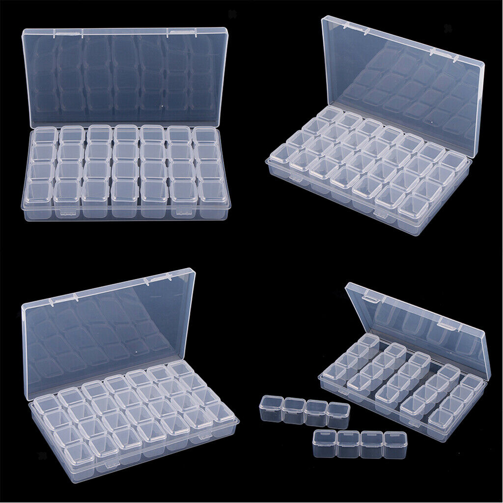 4x 28-Grid Detachable Clear Plastic Storage Box Nail Rhinestone Organizer