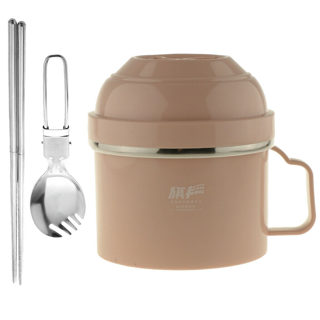 Stainless Steel Thermal Lunch Box Noodle Bowl with Spoon & Chopsticks Pink