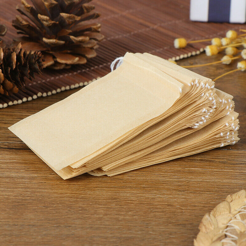 100X Empty Paper Tea Bags Filter Drawstring Teabags for Herb Loose Tea-`.J J SJ