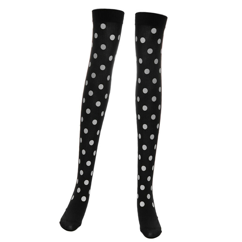 Women Halloween Thigh High Long Stockings Over Knee Costume White Dot