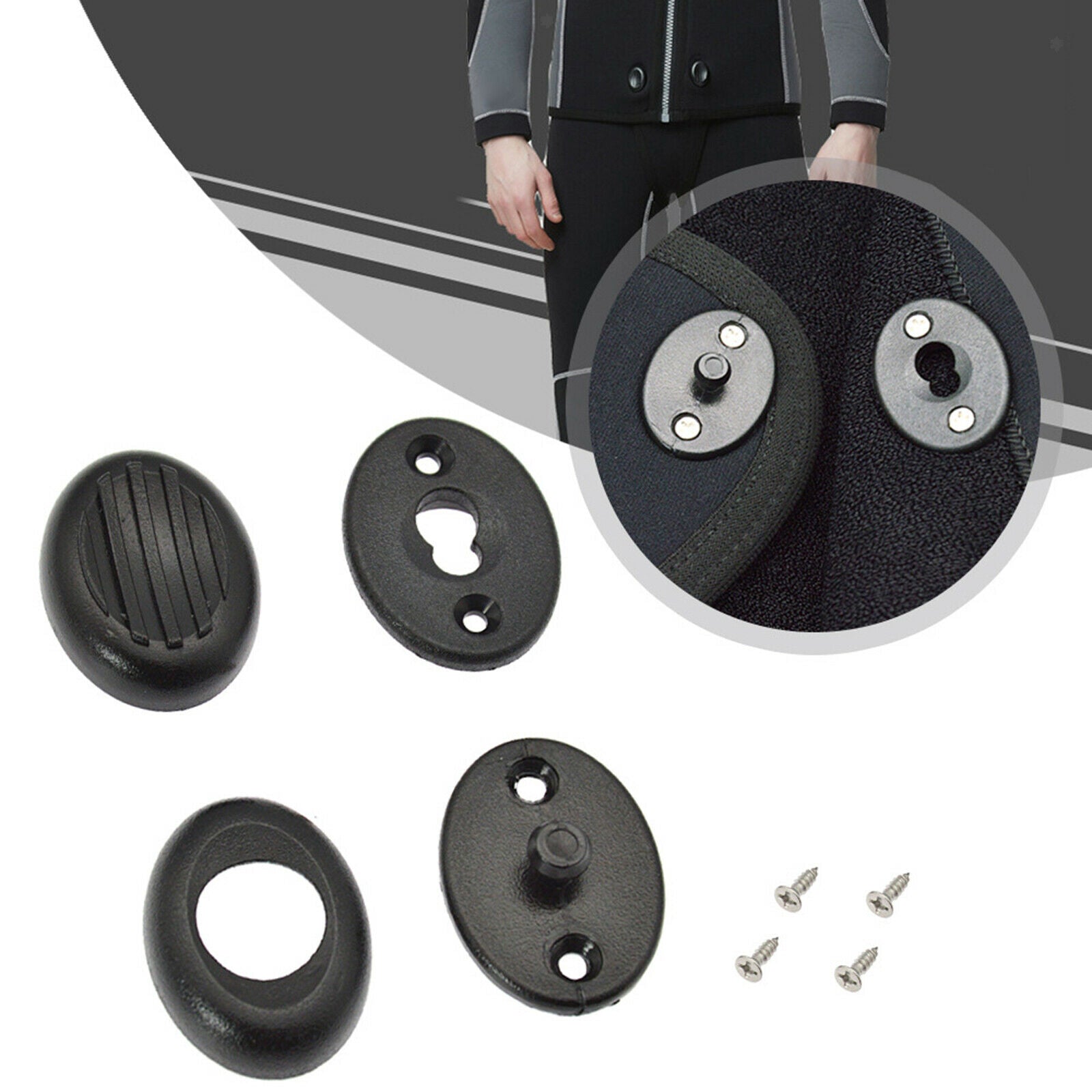 4Pcs/Set Durable Fastener for Diving Suit Snorkeling Suit Slide Buckle Black