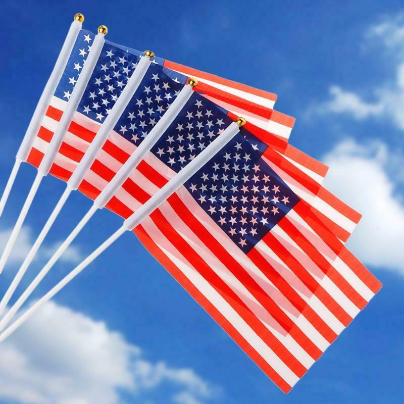 5 Pcs Mini American US USA National Flags Hand Waving Small Banner Poles