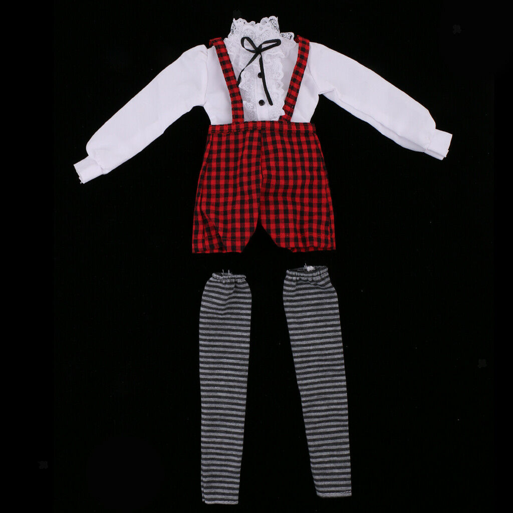 1/3 BJD Fancy White Blouse Plaid Suspender Pants Set Clothes for 60cm Fairy