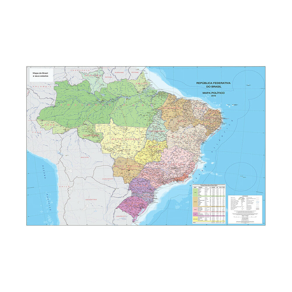 Portuguese Brazil Map Poster Art Printing 36x24inch