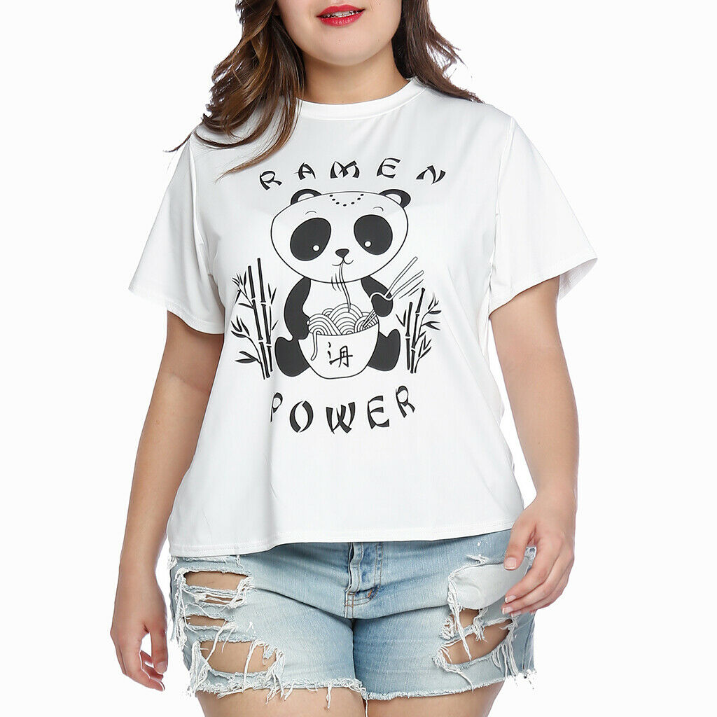 White Oversized T Shirt Panda Graphic Short Sleeve Summer Tops Loose Fit 2XL