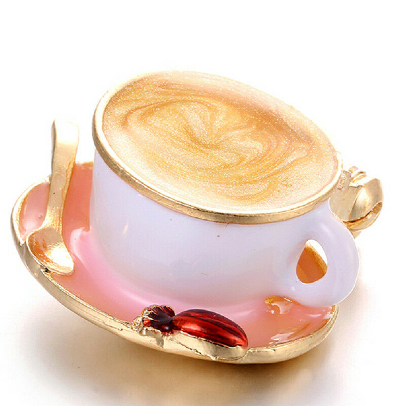 Enamel Coffee Cup Spoon Brooch Pin Women Scarf Suit Collar Lapel Pin Jewel X Qx
