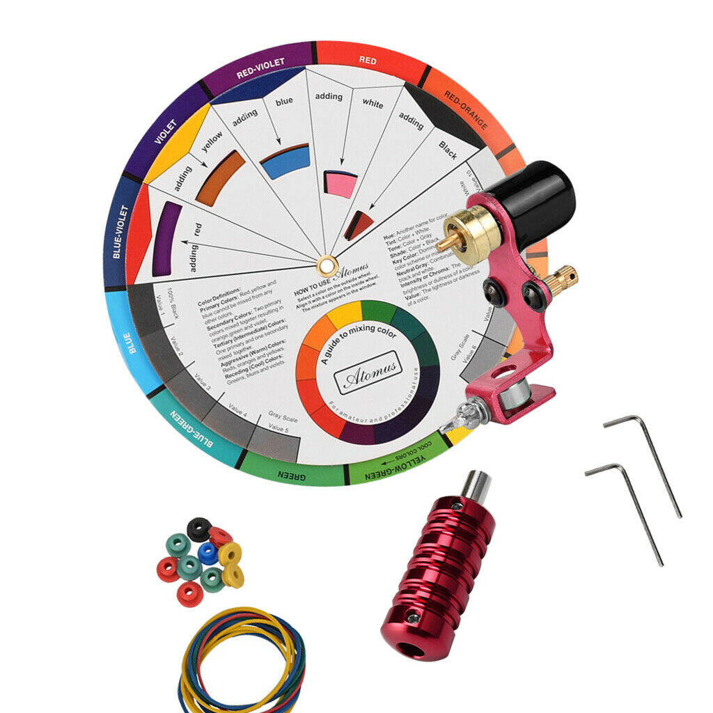 Tattoo Machine Kit w/ Color Chart Practise Set for Body Tattooing Art Red