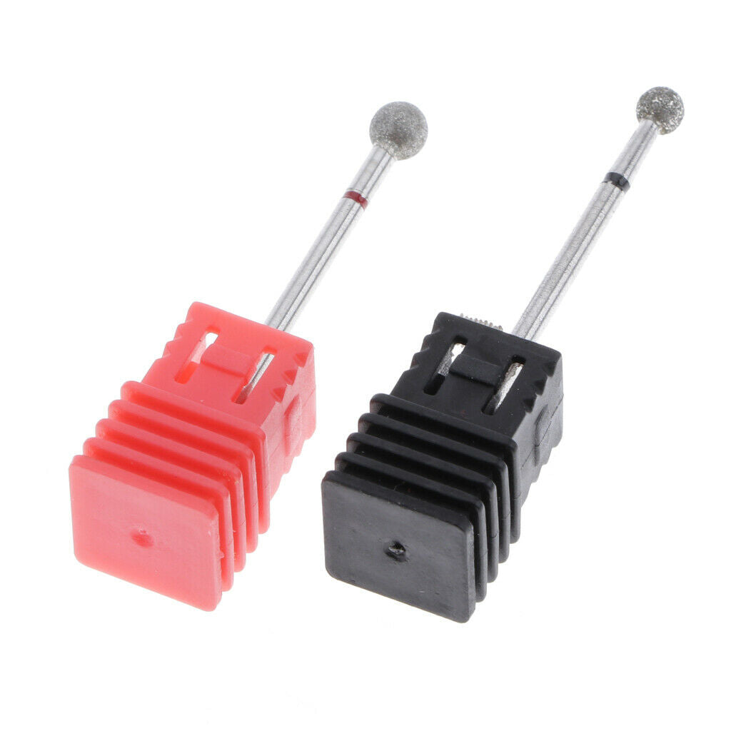 2 x Nail Drill Bits Ball Head Diamond Rotary Burrs Cuticle Clean Manicure Bit