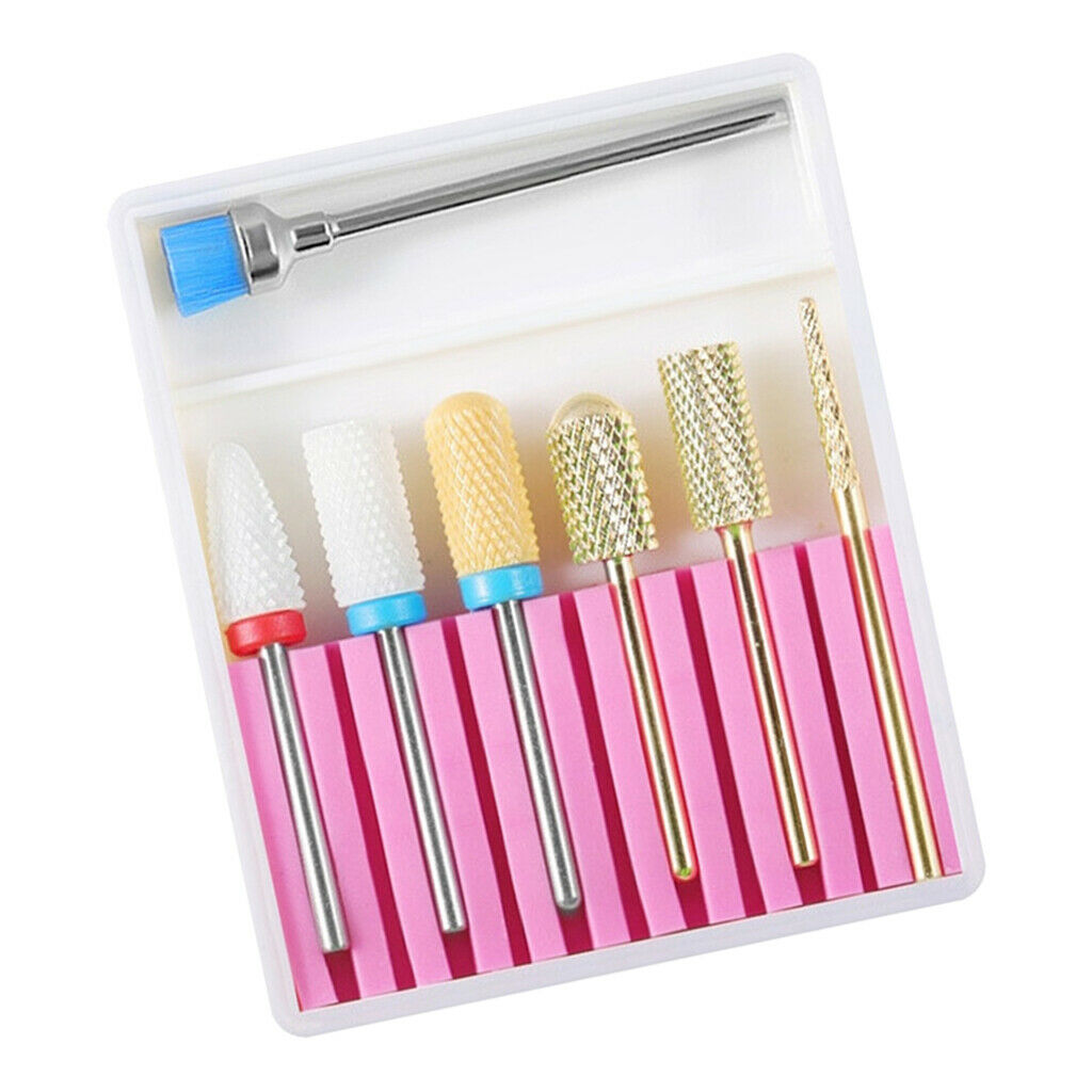 7 Packs Nail Drill Bits Set Electric Manicure Nails Files Bit with Brush 5