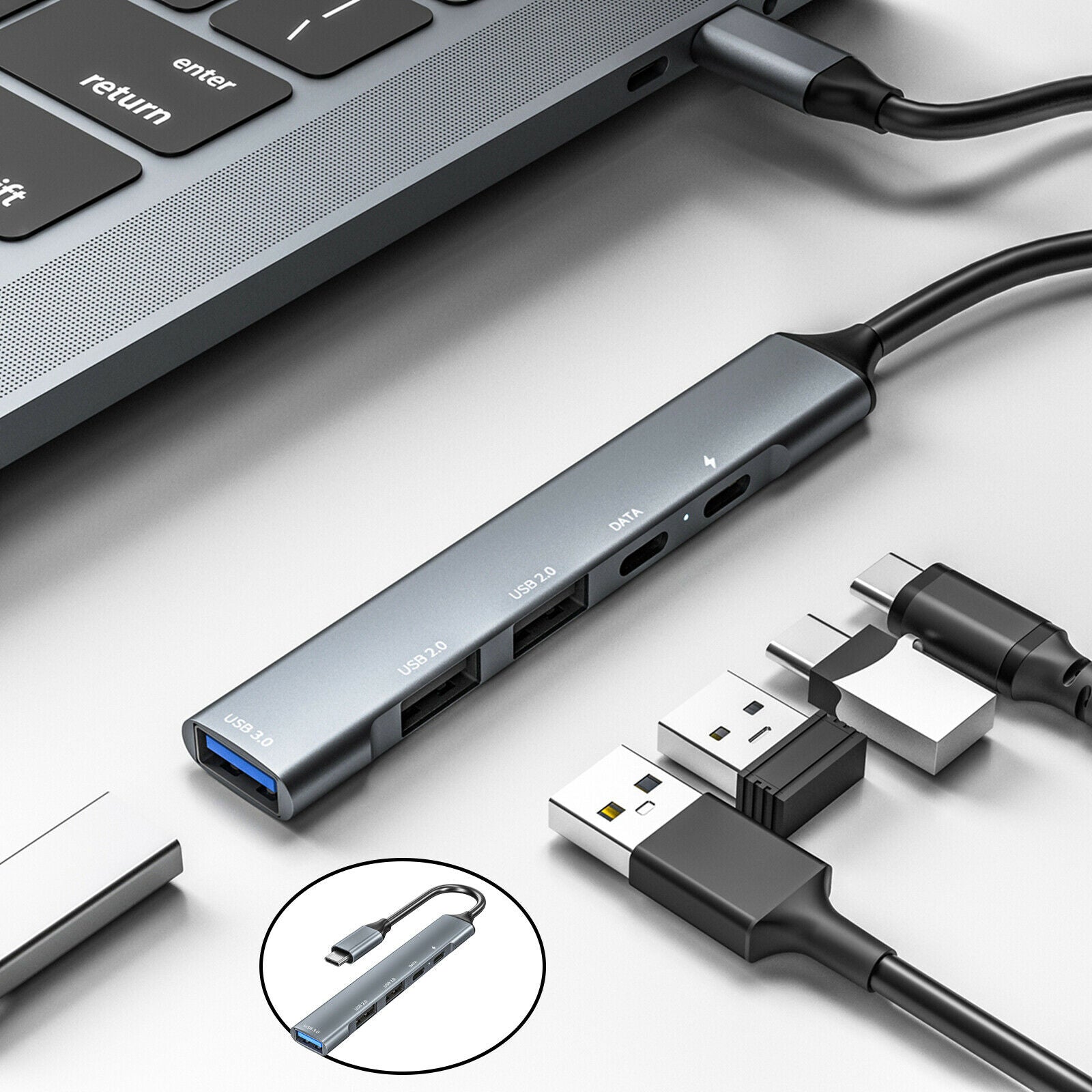 USB C Hub Multi-Port Type-C 5 in 1 USB C 2.0 65W PD Charger for MacBook Pro