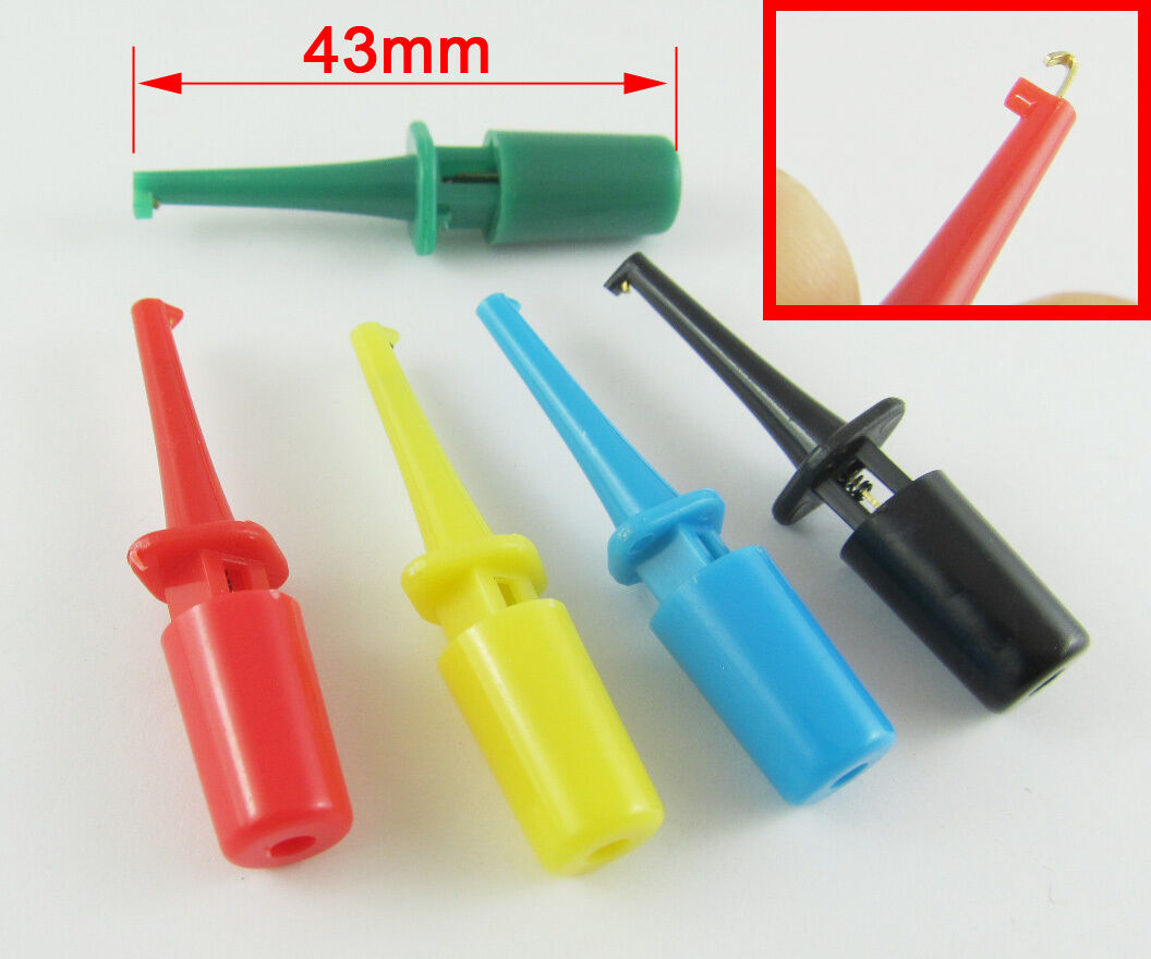 10sets 5 Colors 43mm Single Hook Clip Round Grabbers SMD Test Hook Clip Probes