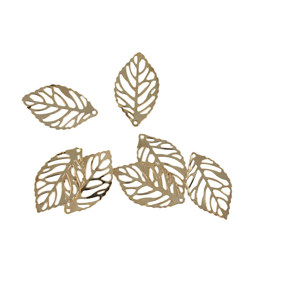 100 Pieces Hollow Tree Leaves Golden Color Charms Pendants Jewelry Findings