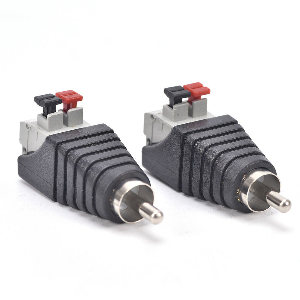 2x Speaker Wire A/V Cable to Audio Male RCA Connector Adapter Jack Press Plu  Tt